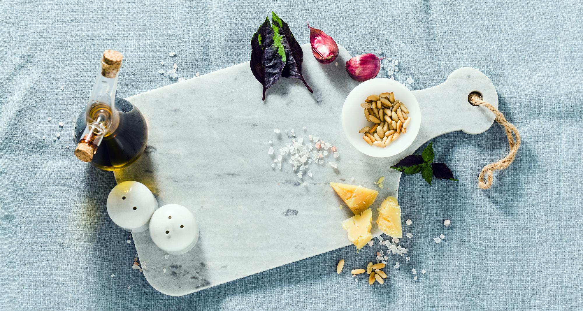 Overhead flatlay of curated ingredients